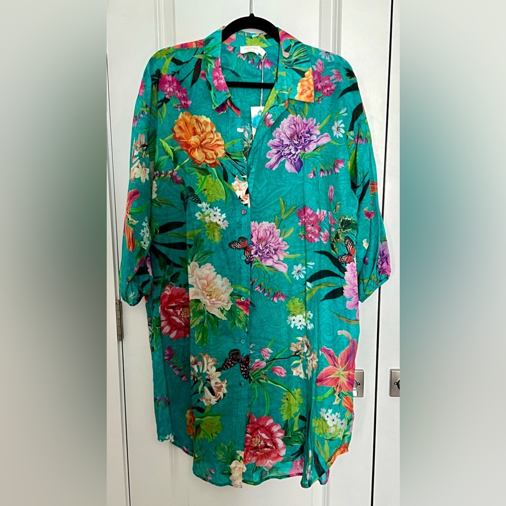 NWT Johnny Was Floral Teal Beach Dress